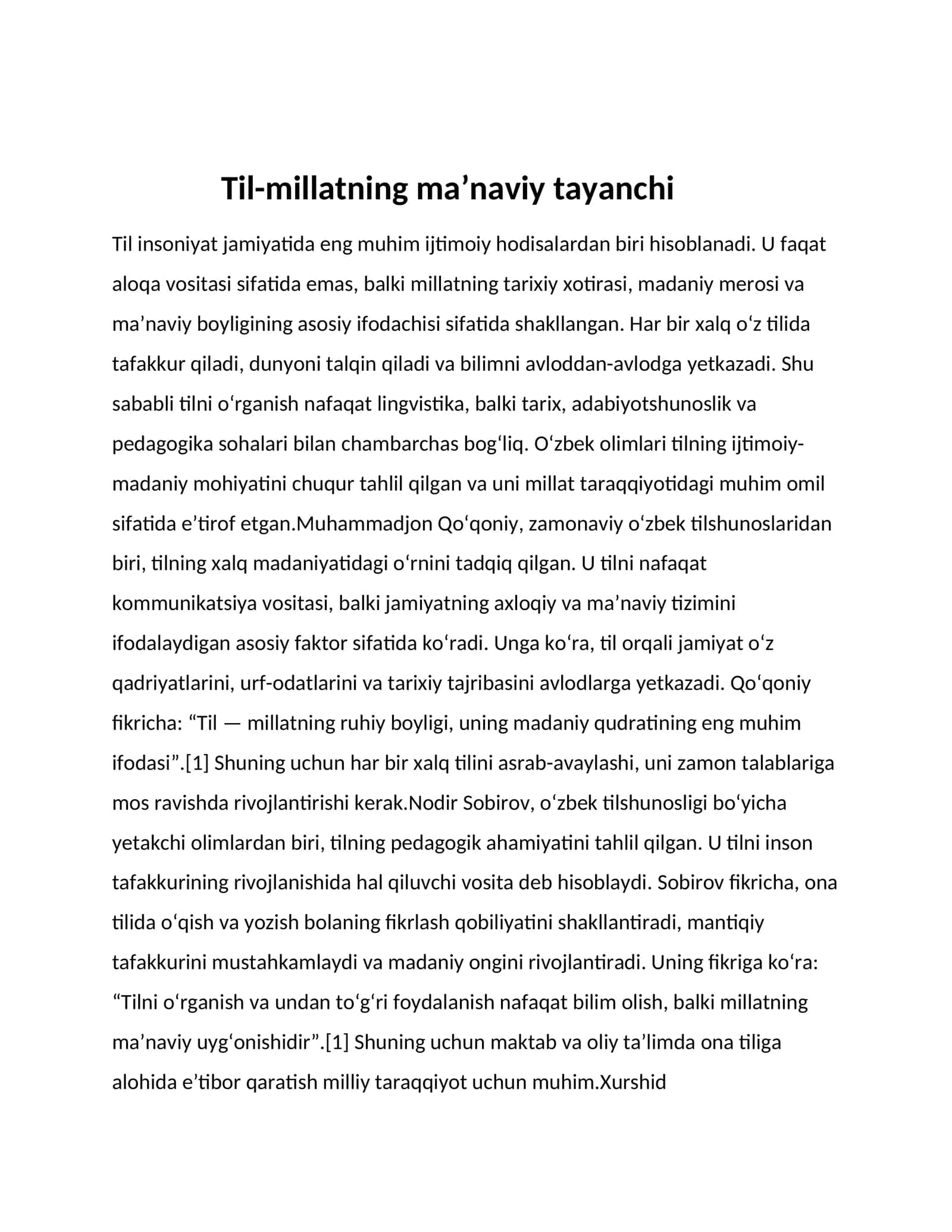 Til millatning tayanchi