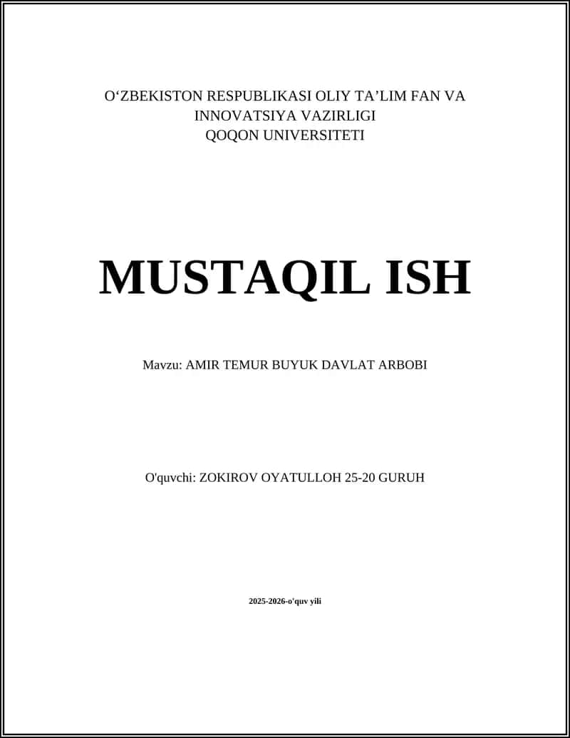 AMIR TEMUR BUYUK DAVLAT ARBOBI