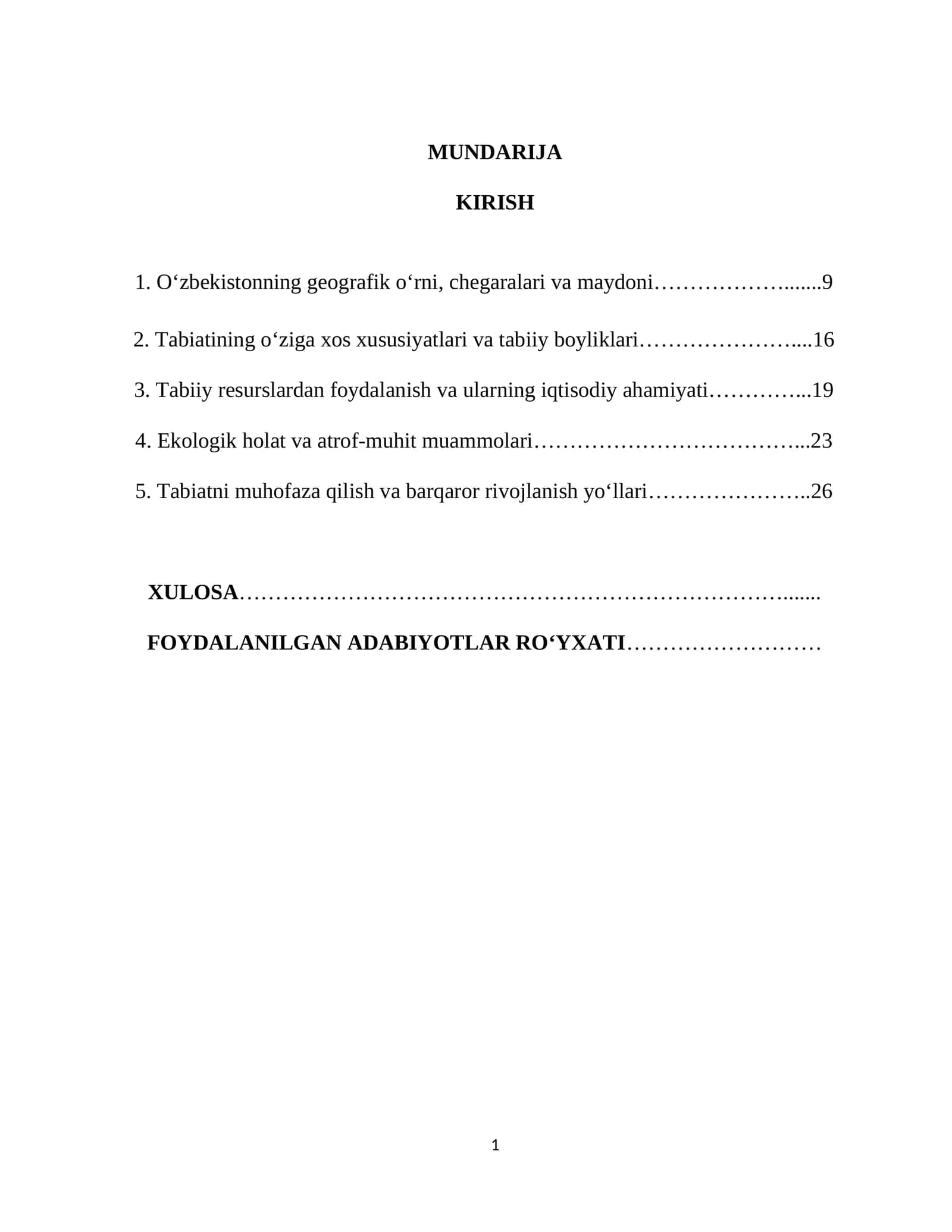 O‘zbekistonning geografik o‘rni chegarasi, maydoni
