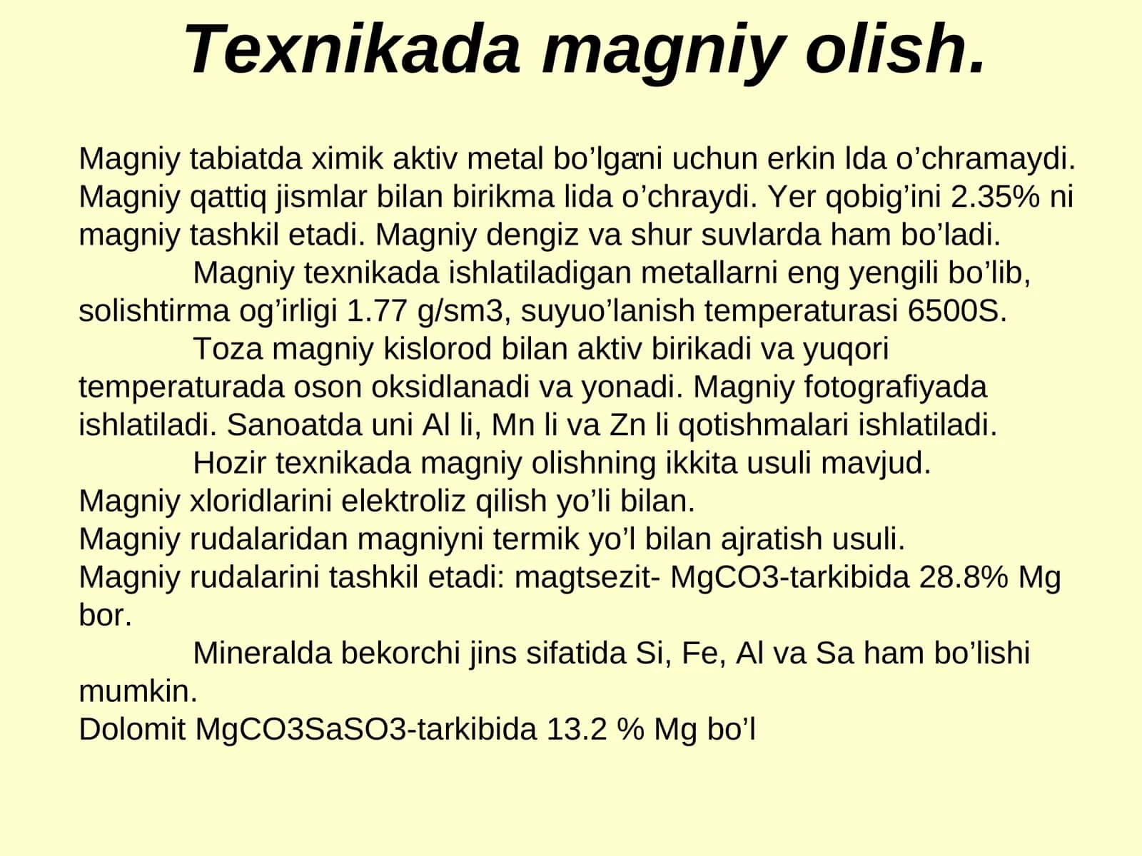 Texnikada magniy olish