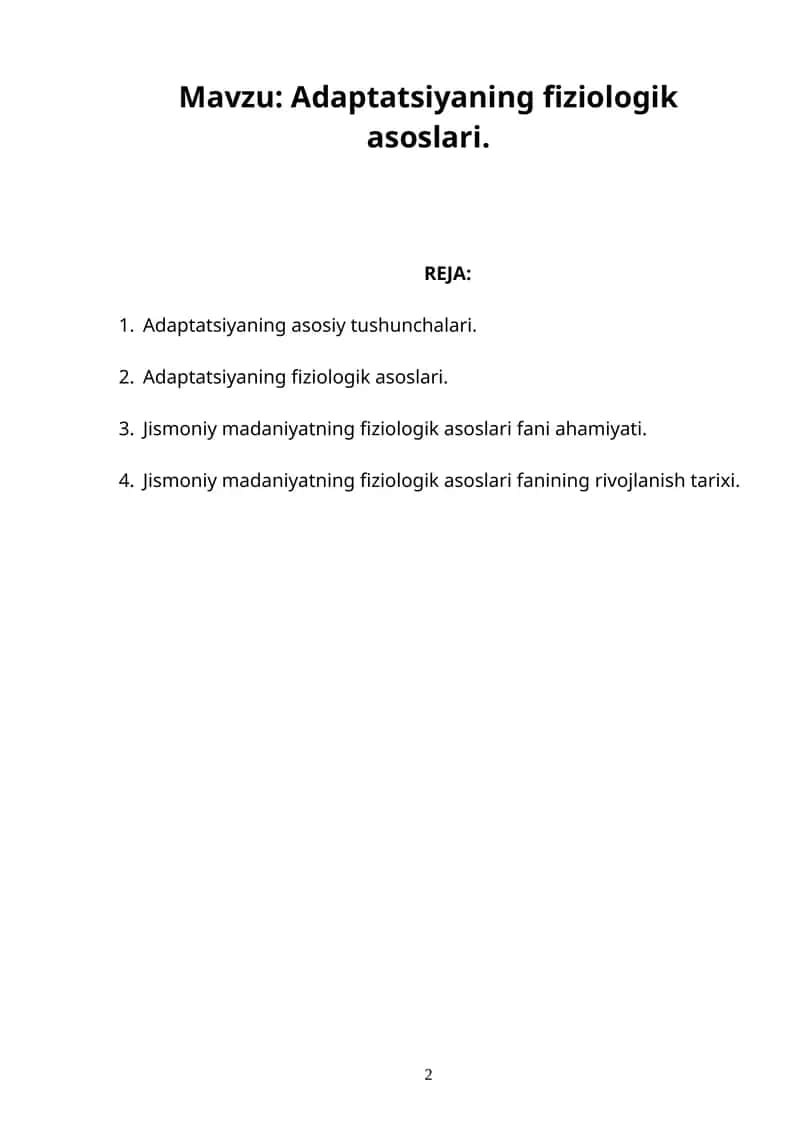 Adaptatsiyaning fiziologik asoslari