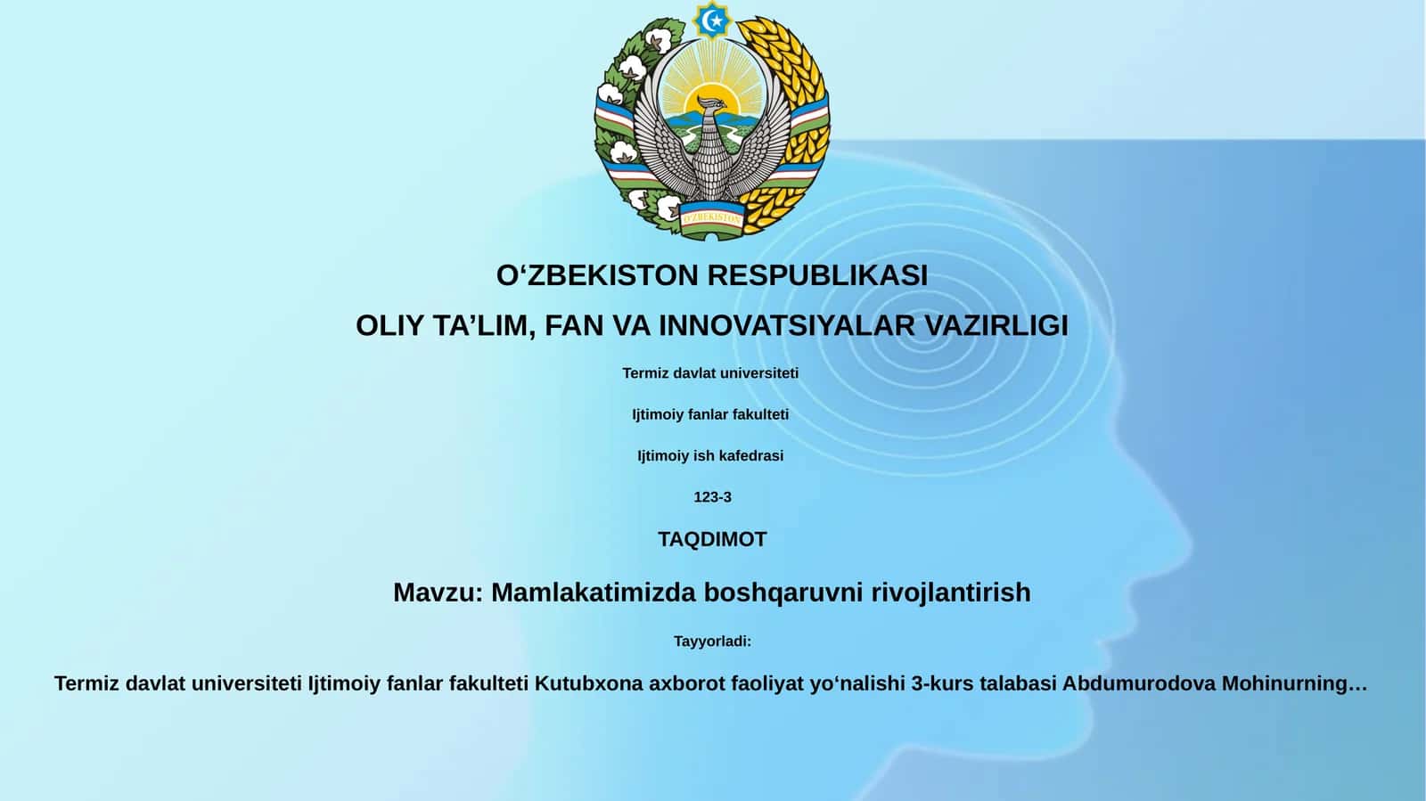Mamlakatimizda boshqaruvni rivojlantirish