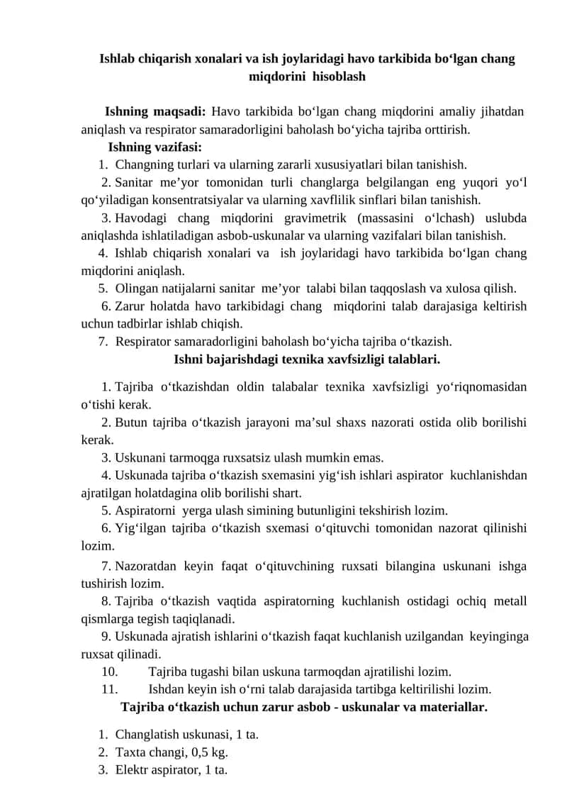 Havo Tarkibidagi Chang Miqdorini Hisoblash