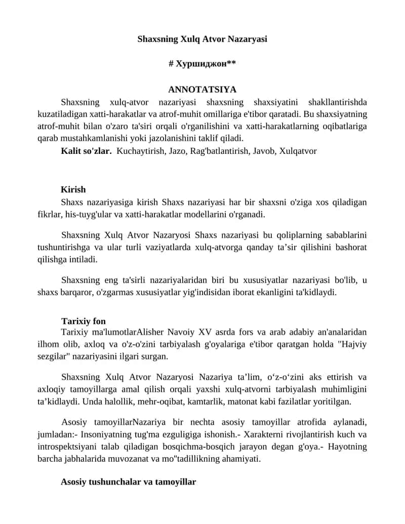 Shaxsning Xulq Atvor Nazaryasi