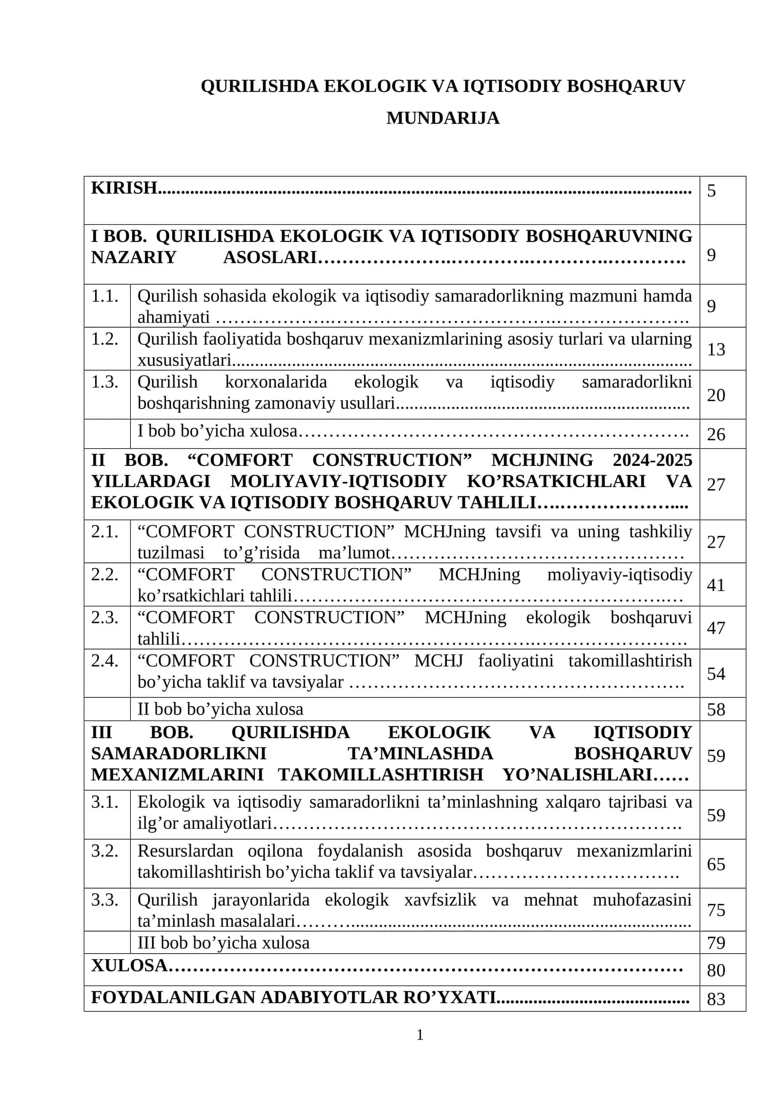 QURILISHDA EKOLOGIK VA IQTISODIY BOSHQARUV