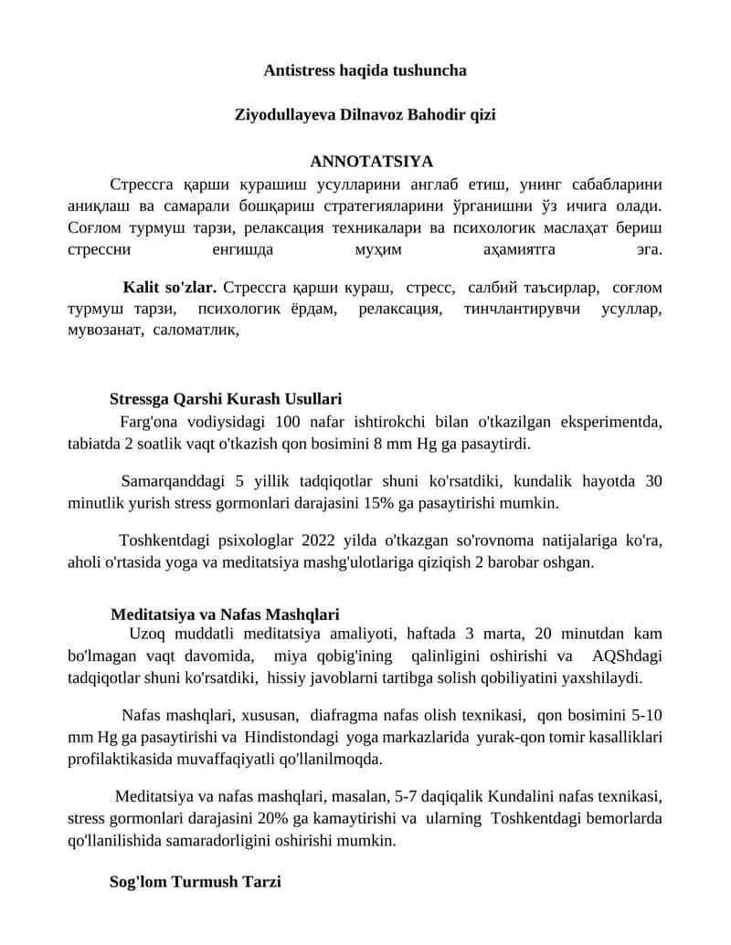 Stressga Qarshi Kurash Usullari