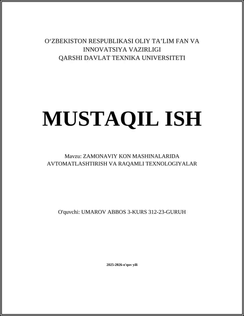 ZAMONAVIY KON MASHINALARIDA AVTOMATLASHTIRISH VA RAQAMLI TEXNOLOGIYALAR