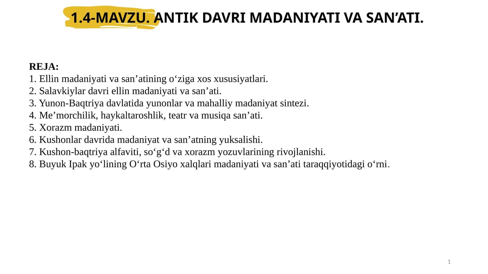 ANTIK DAVRI MADANIYATI VA SAN’ATI