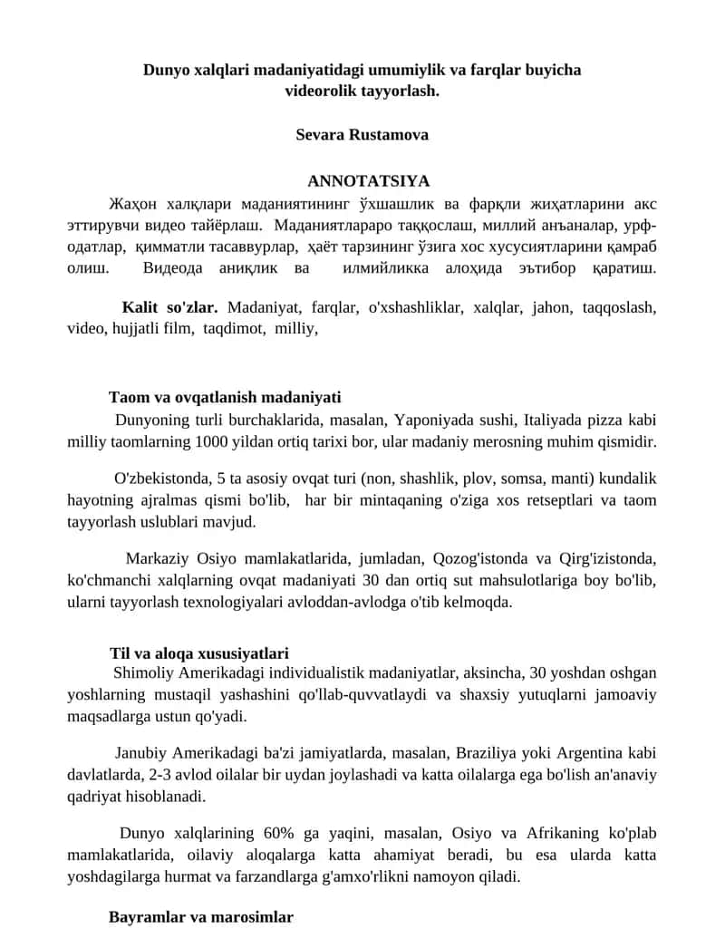 Taom va ovqatlanish madaniyati