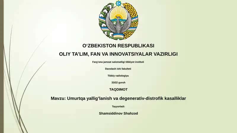 Umurtqa yallig’lanish va degenerativ-distrofik kasalliklar