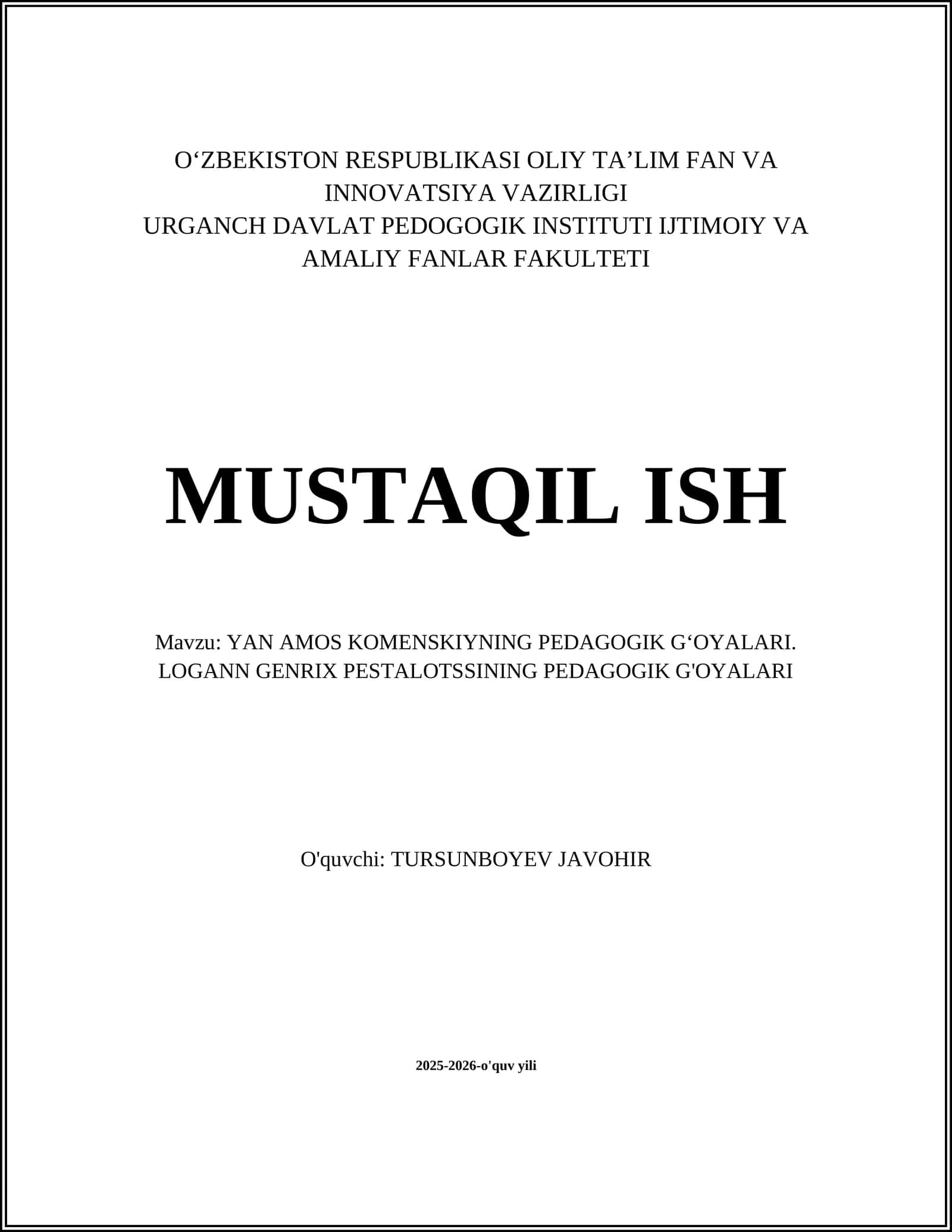 Yan Amos Komenskiyning pedagogik falsafasi va universal ta'lim