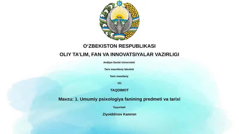 Umumiy psixologiya fanining predmeti va tarixi