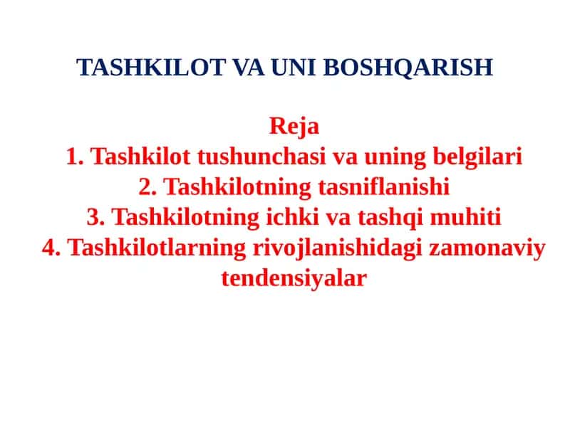 Tashkilot va uni boshqarish