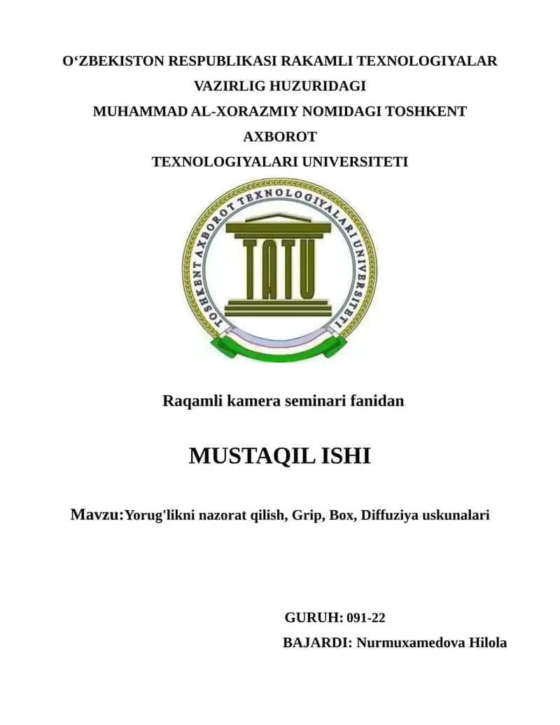 Toshkent Axborot Texnologiyalari Universiteti Raqamli Kamera Seminari