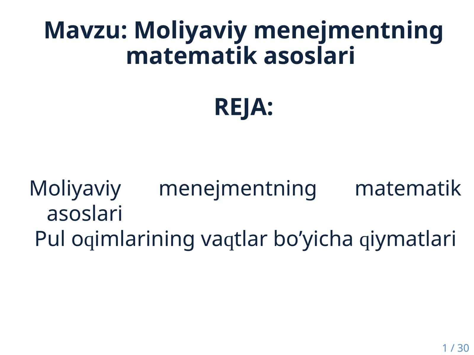 Moliyaviy menejmentning matematik asoslari
