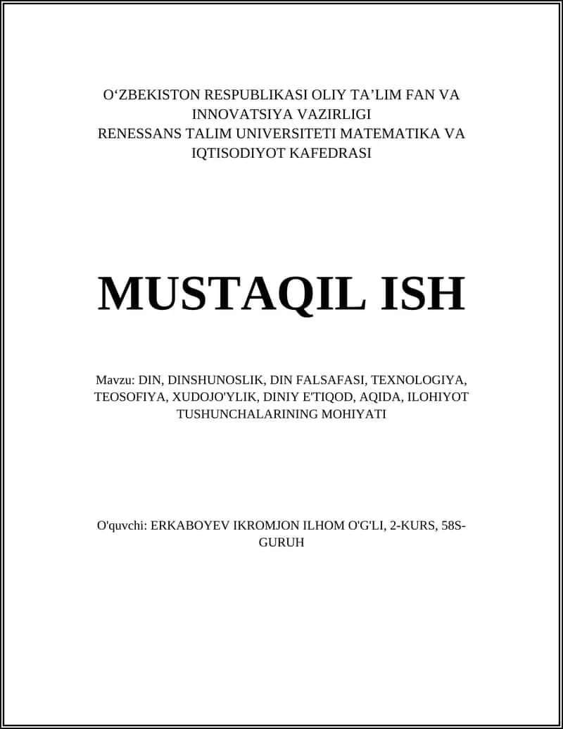 DINNING ASOSIY TUSHUNCHALARI