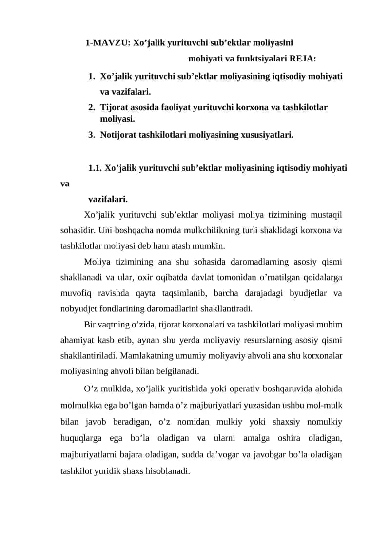 Xoʼjalik yurituvchi subʼektlar moliyasi