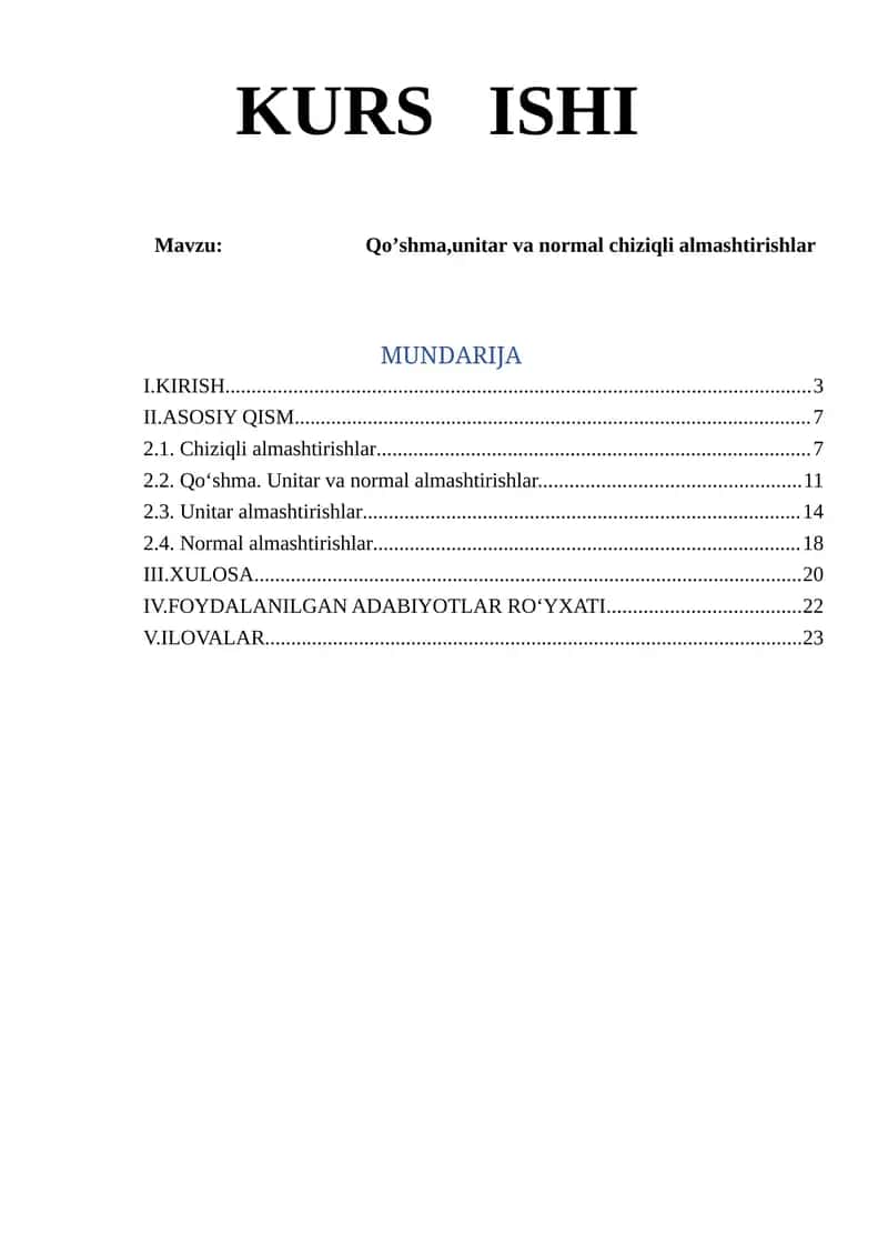 Qo’shma,unitar va normal chiziqli almashtirishlar