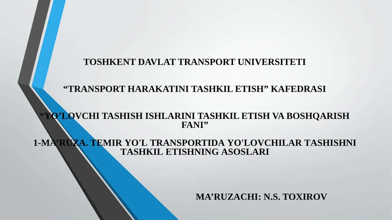 TEMIR YO‘L TRANSPORTIDA YO‘LOVCHILAR TASHISHNI TASHKIL ETISHNING ASOSIY MASALALARI