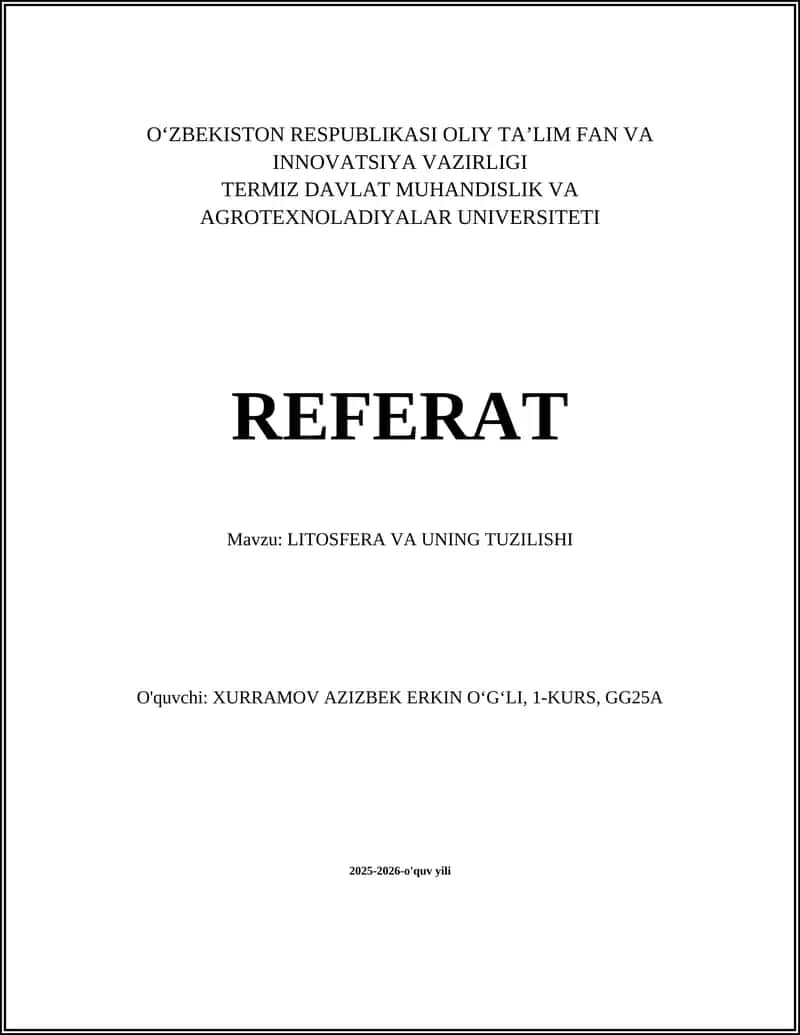 LITOSFERA VA UNING TUZILISHI