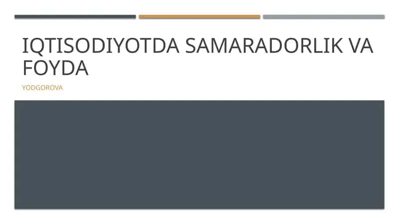 Iqtisodiyotda Samaradorlik va foyda