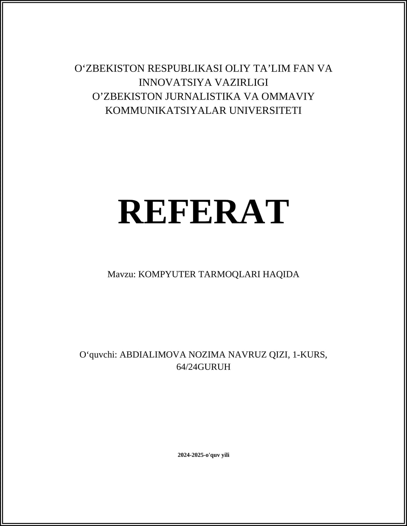 KOMPYUTER TARMOQLARI HAQIDA