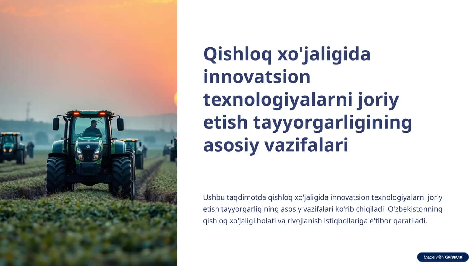 Qishloq xo'jaligida innovatsion texnologiyalarni joriy etish tayyorgarligining asosiy vazifalari