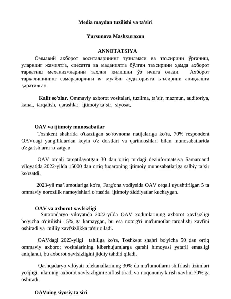Media maydon tuzilishi va ta'siri