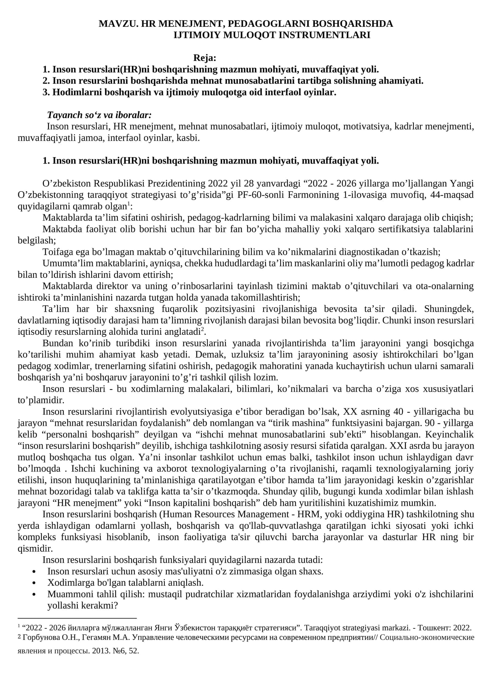 MAVZU. HR Menejment, Pedagoglarni Boshqarishda Ijtimoiiy Muloqot Instrumentlari