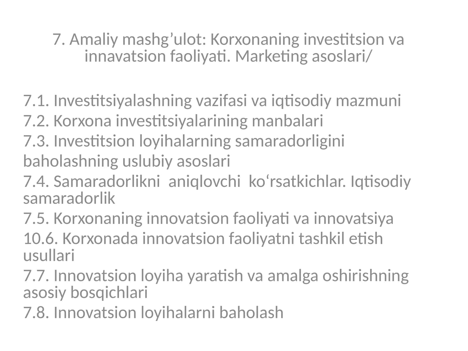 Korxonaning investitsion va innavatsion faoliyati