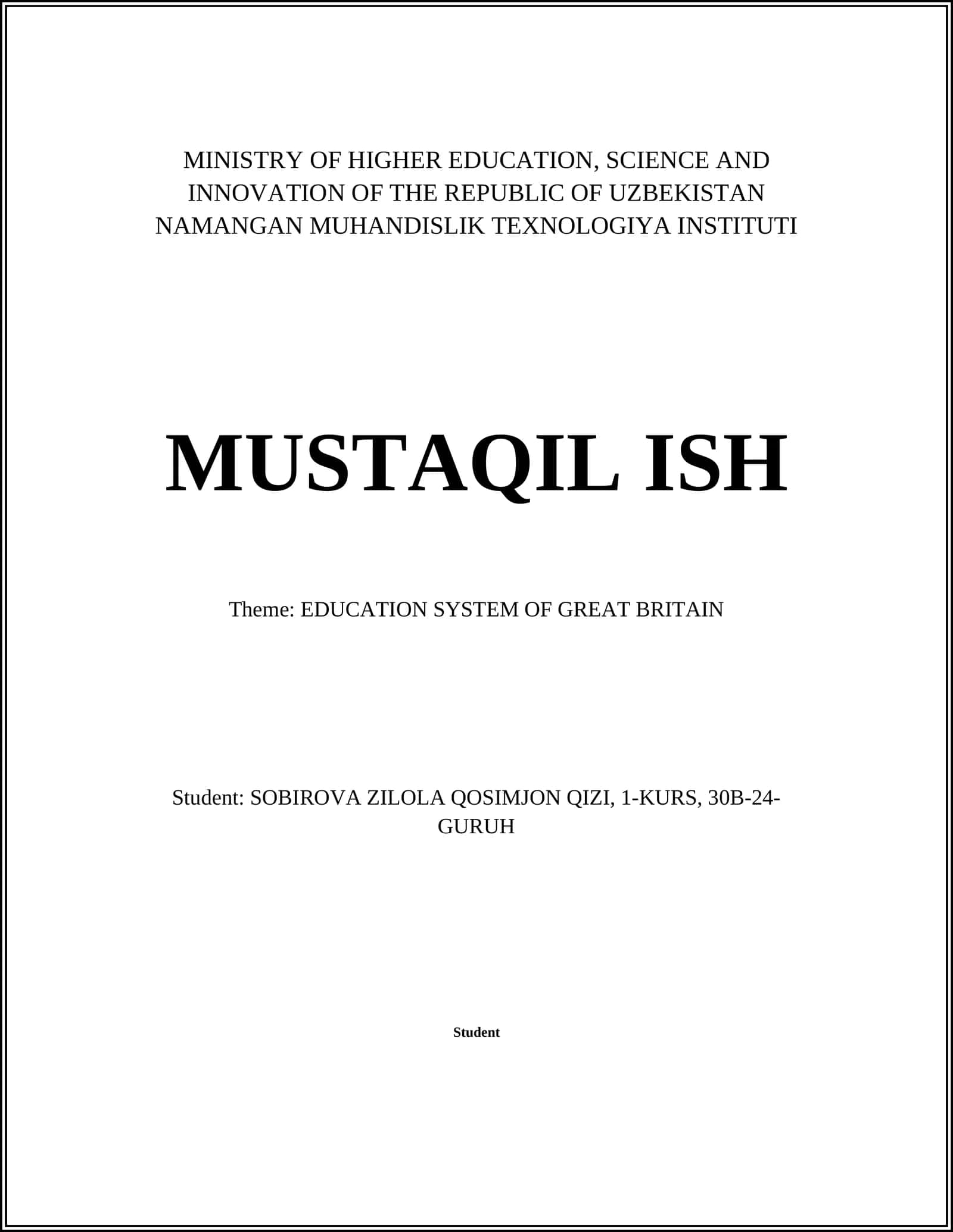 EDUCATION SYSTEM OF GREAT BRITAIN