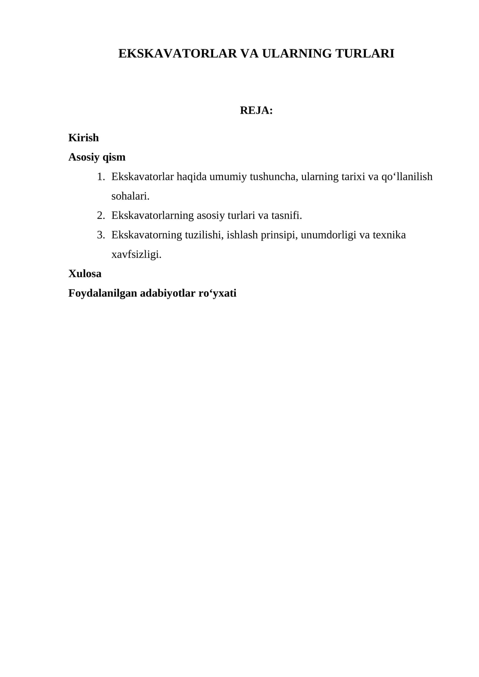 Ekskavatorlar va ularning turlari