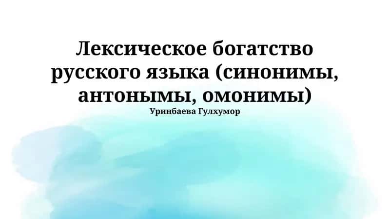Лексическое богатство русского языка (синонимы, антонымы, омонимы)