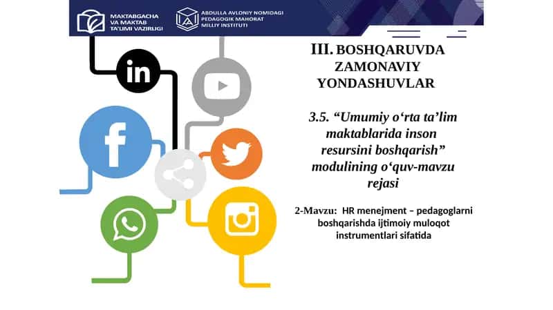 HR menejment – pedagoglarni boshqarishda ijtimoiy muloqot instrumentlari sifatida.