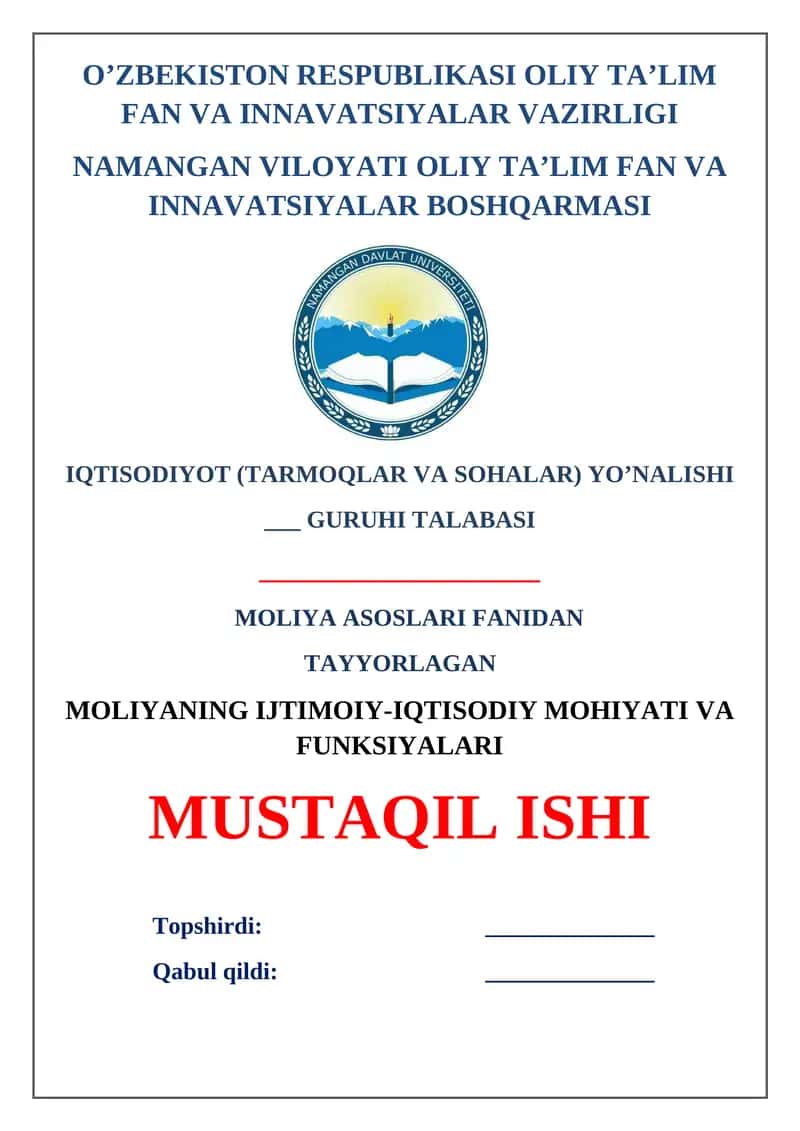 Moliyaning ijtimoiy-iqtisodiy mohiyati va funksiyalari