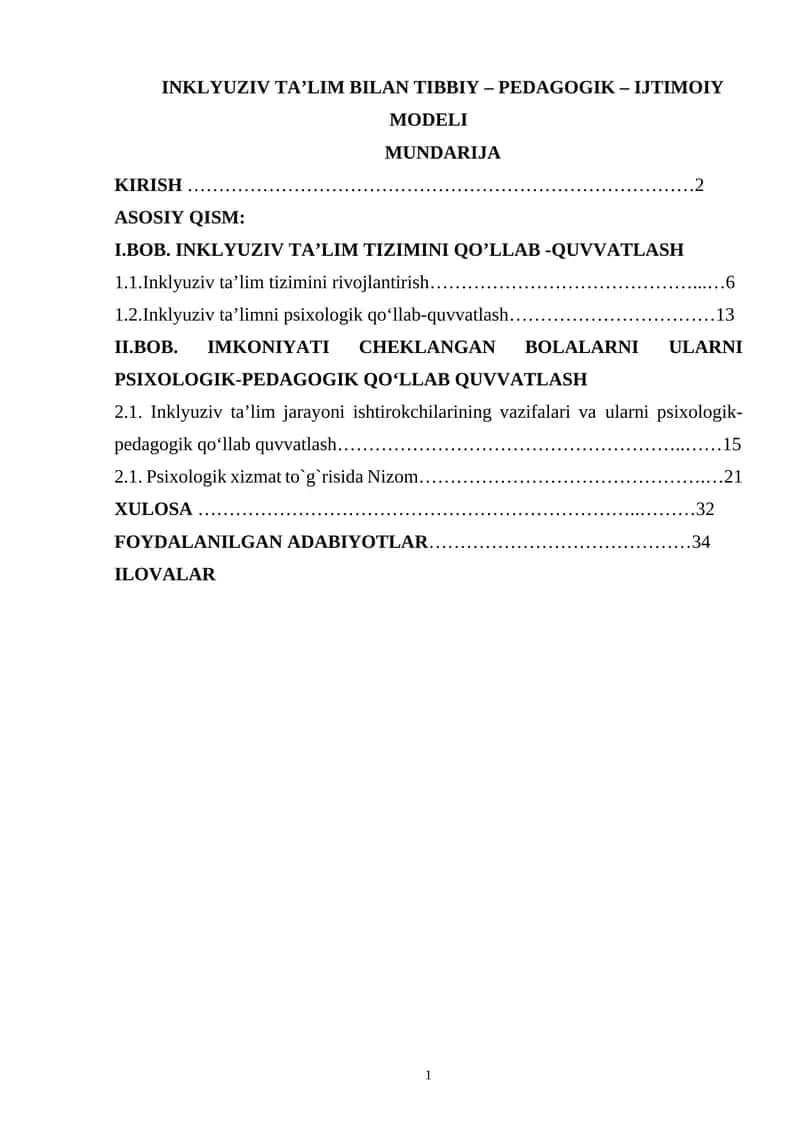 INKLYUZIV TA’LIM BILAN TIBBIY – PEDAGOGIK – IJTIMOIY MODELI