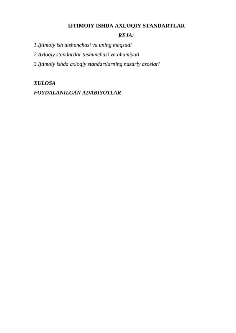 IJTIMOIY ISHDA AXLOQIY STANDARTLAR