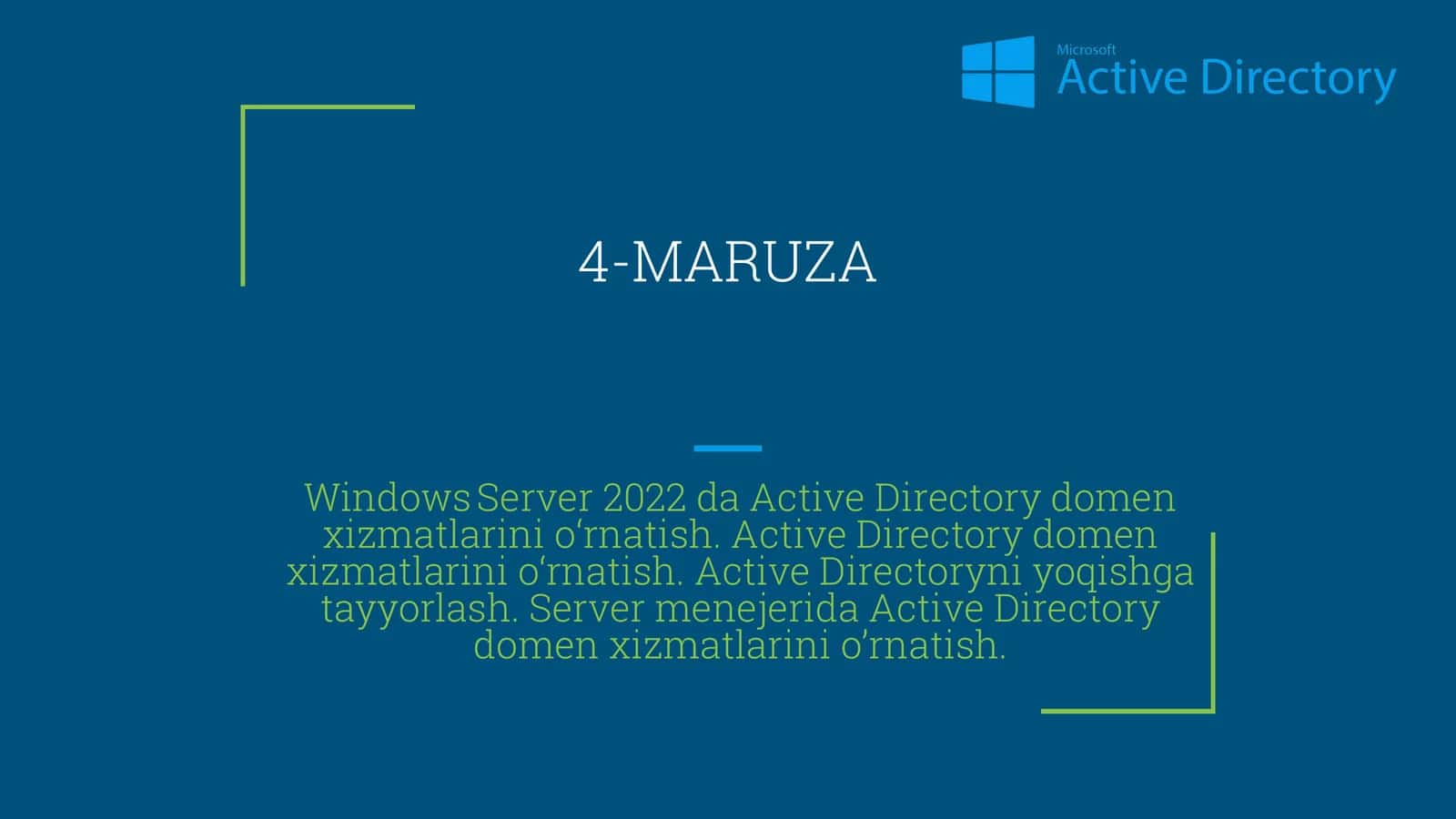 Windows Server 2022 da Active Directory domen xizmatlarini o‘rnatish.