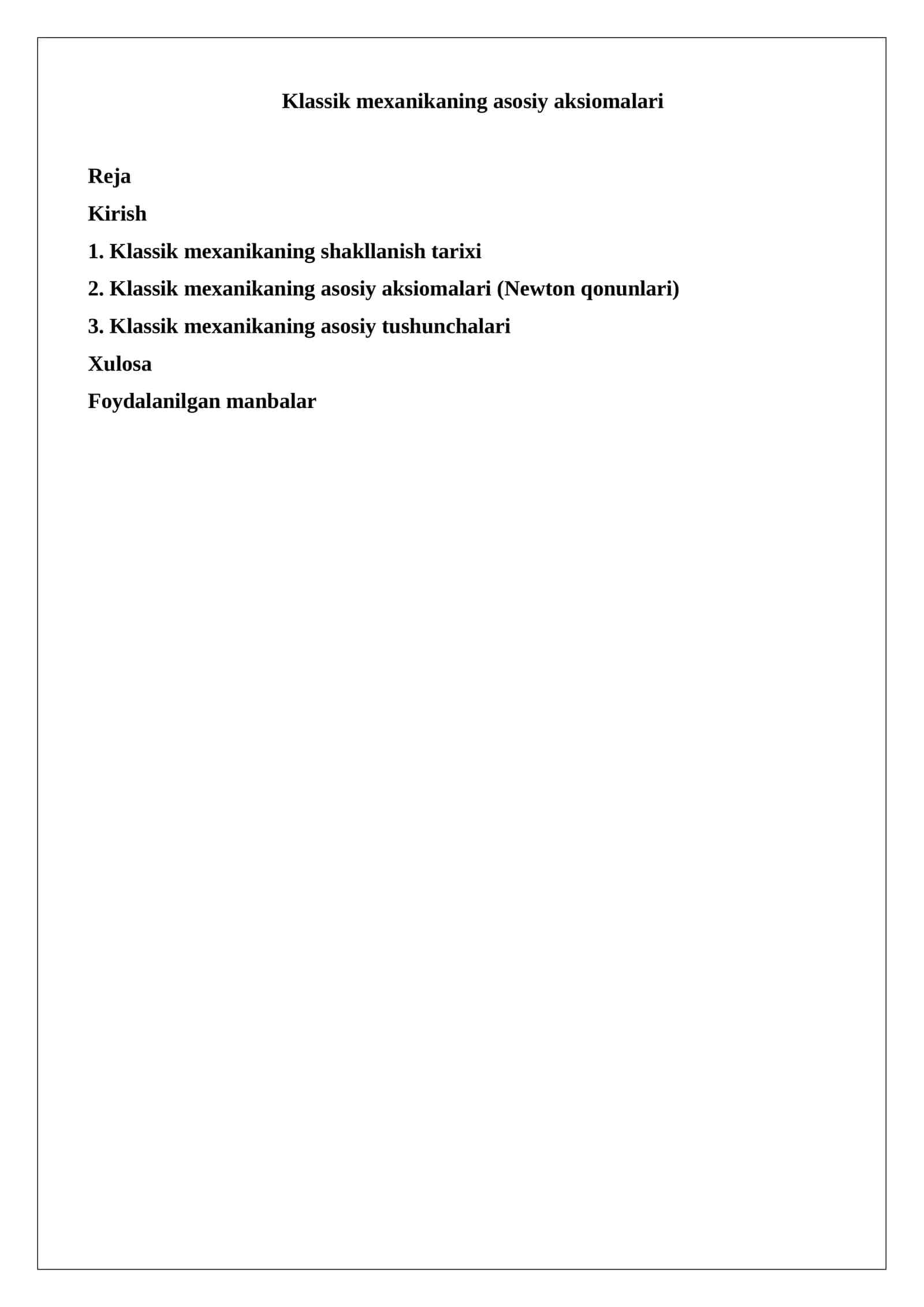 Klassik mexanikaning asosiy aksiomalari