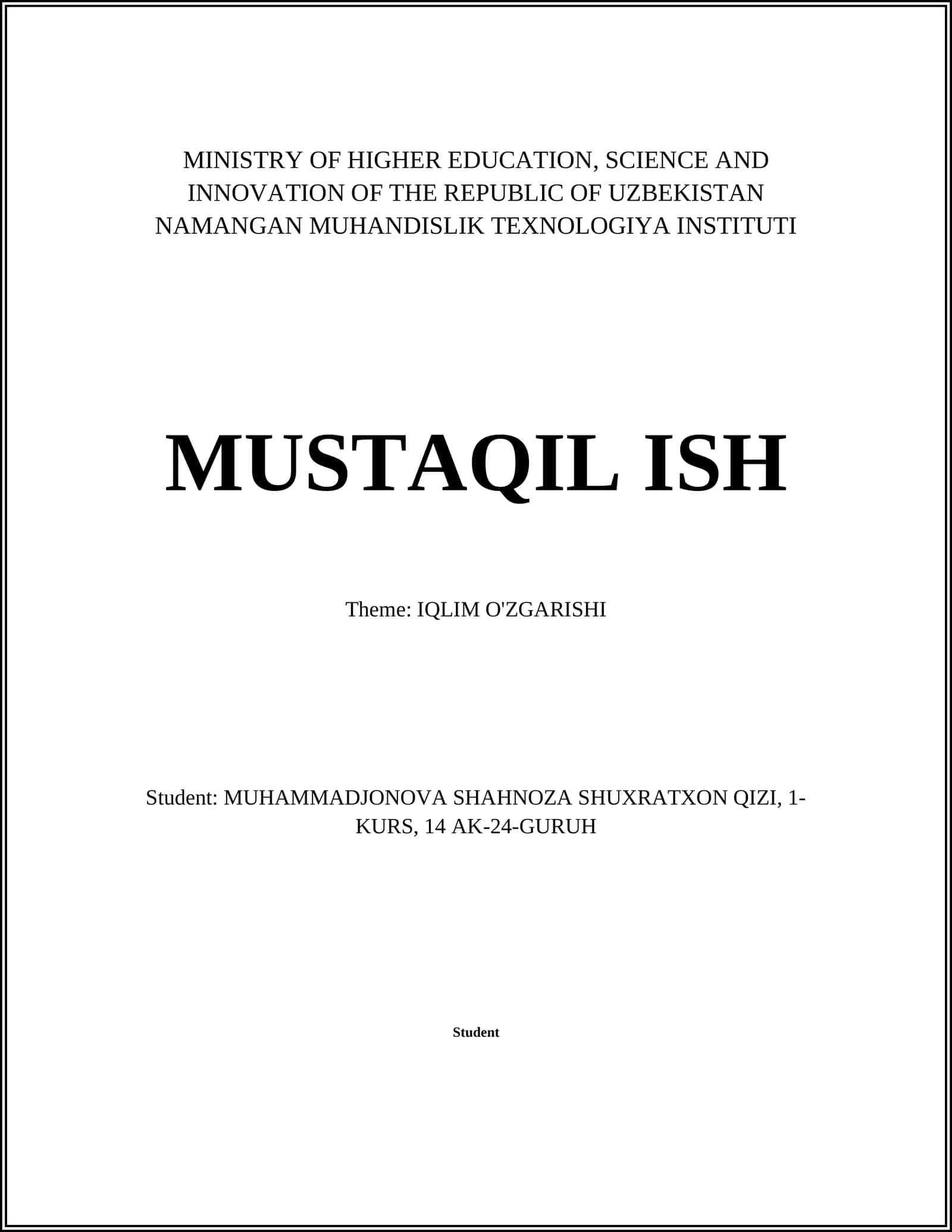 IQLIM O'ZGARISHI
