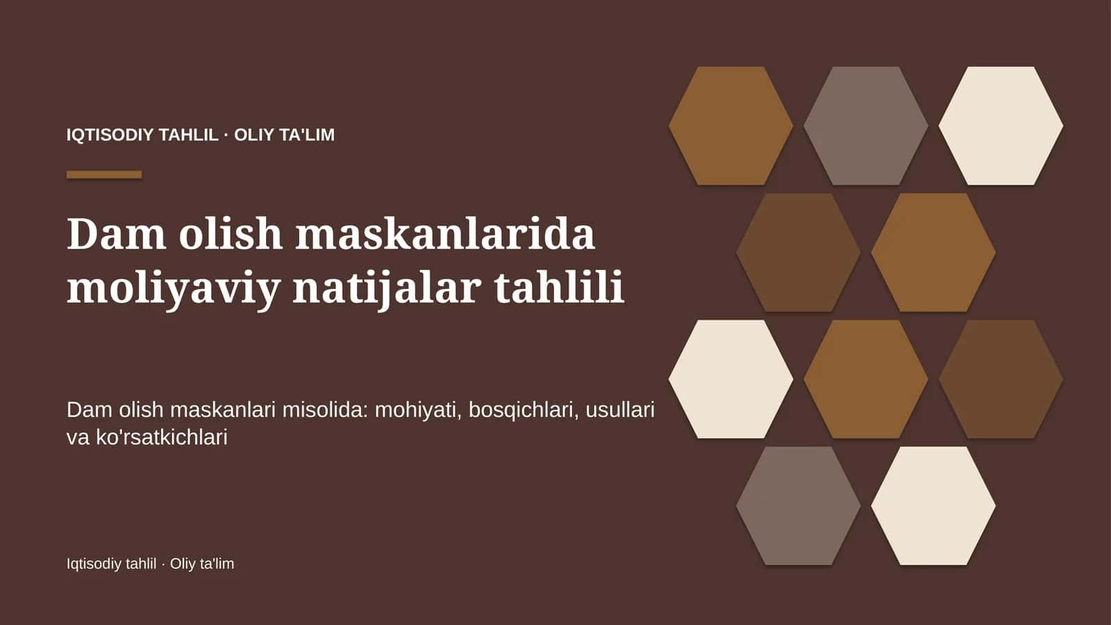 Dam olish maskanlarida moliyaviy natijalar tahlili