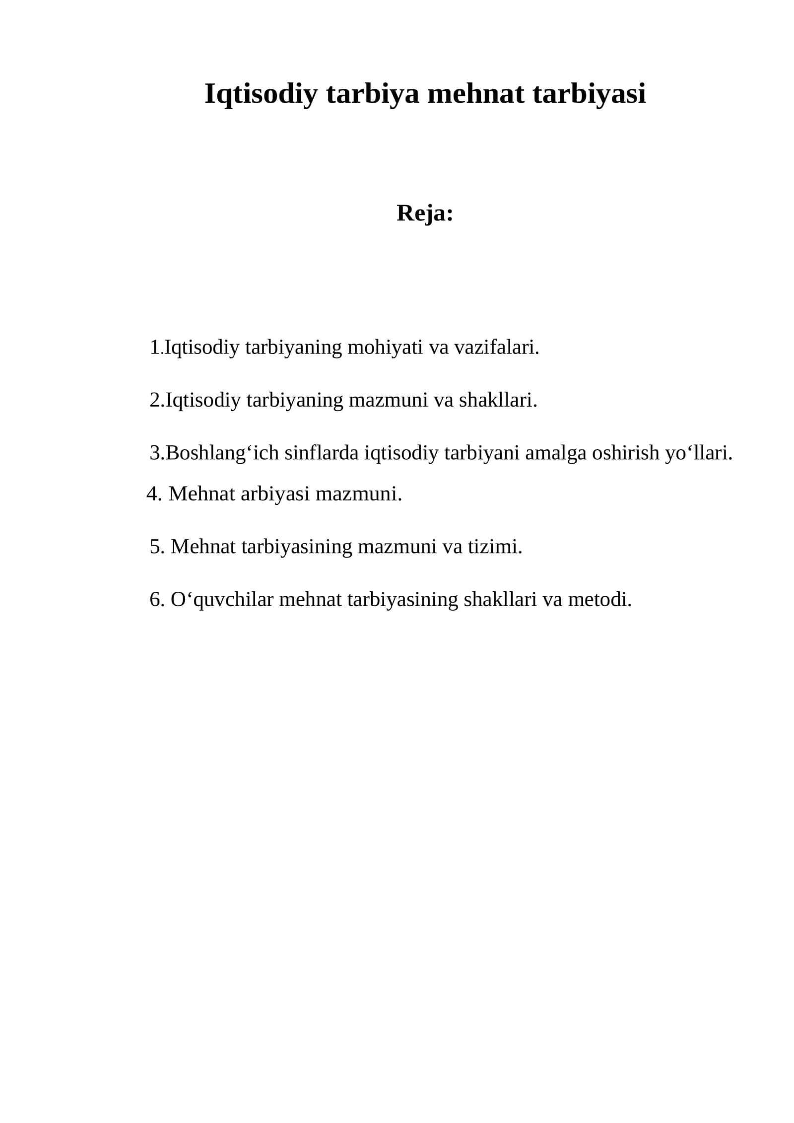 Iqtisodiy tarbiya mehnat tarbiyasi
