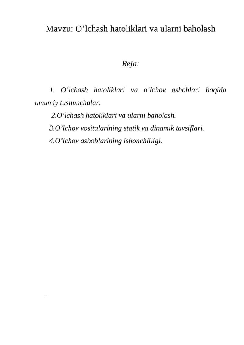 O’lchash hatoliklari va ularni baholash