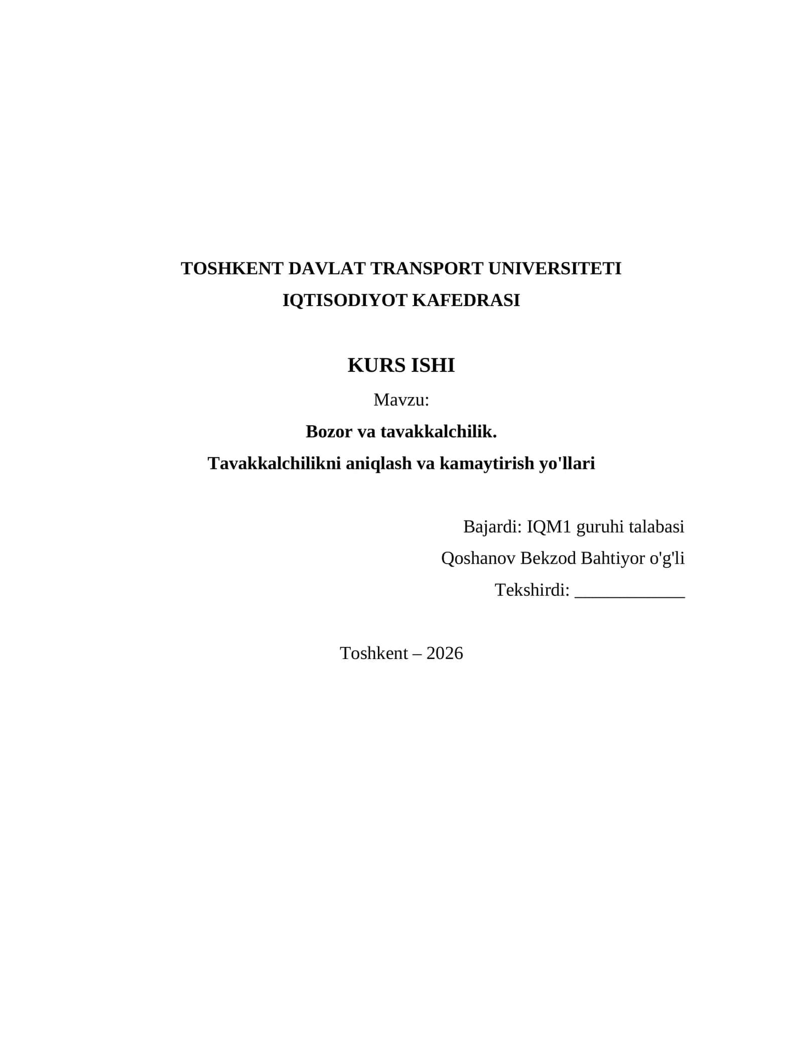 Bozor va tavakkalchilik