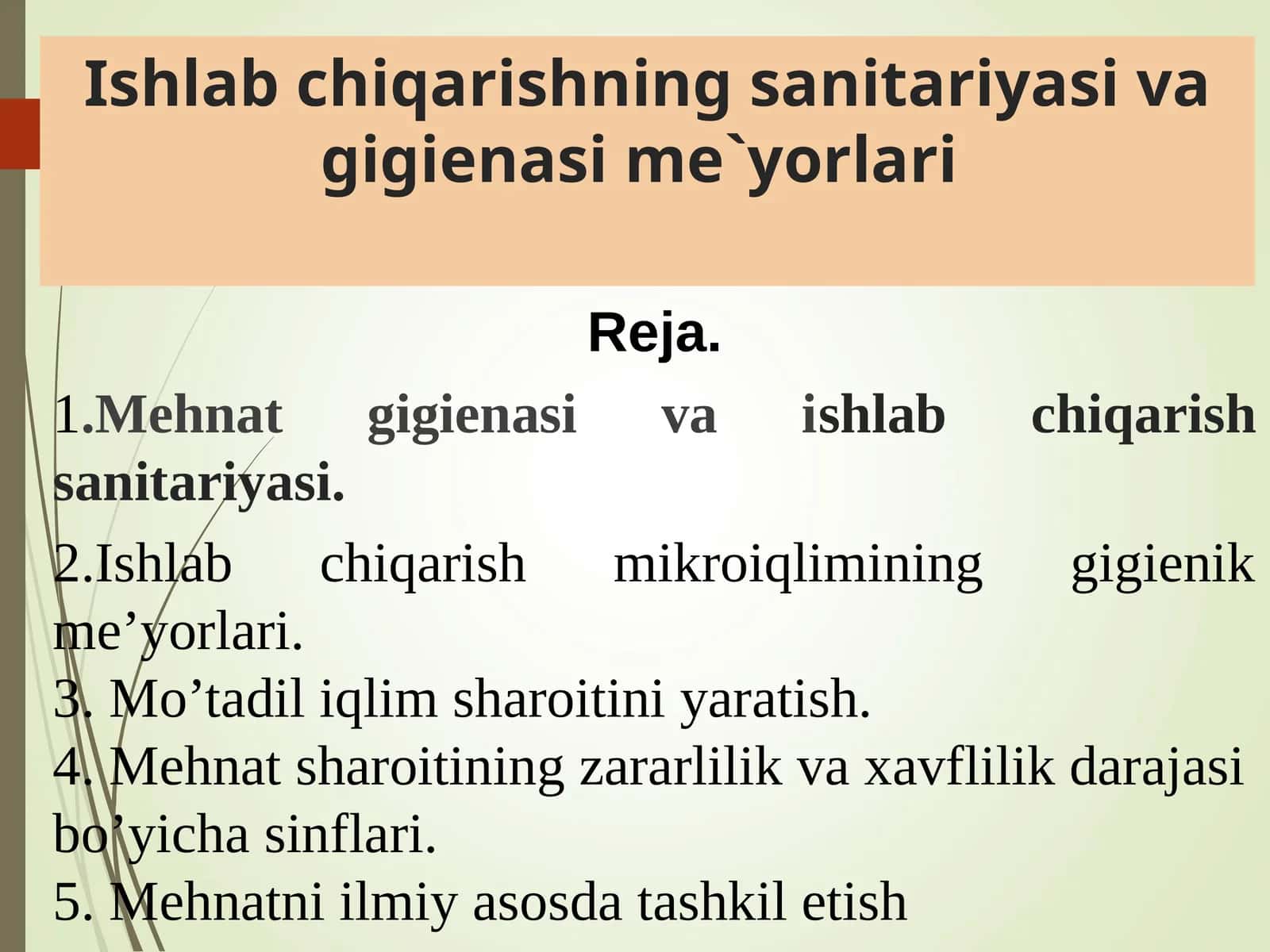 Ishlab chiqarishning sanitariyasi va gigienasi me`yorlari