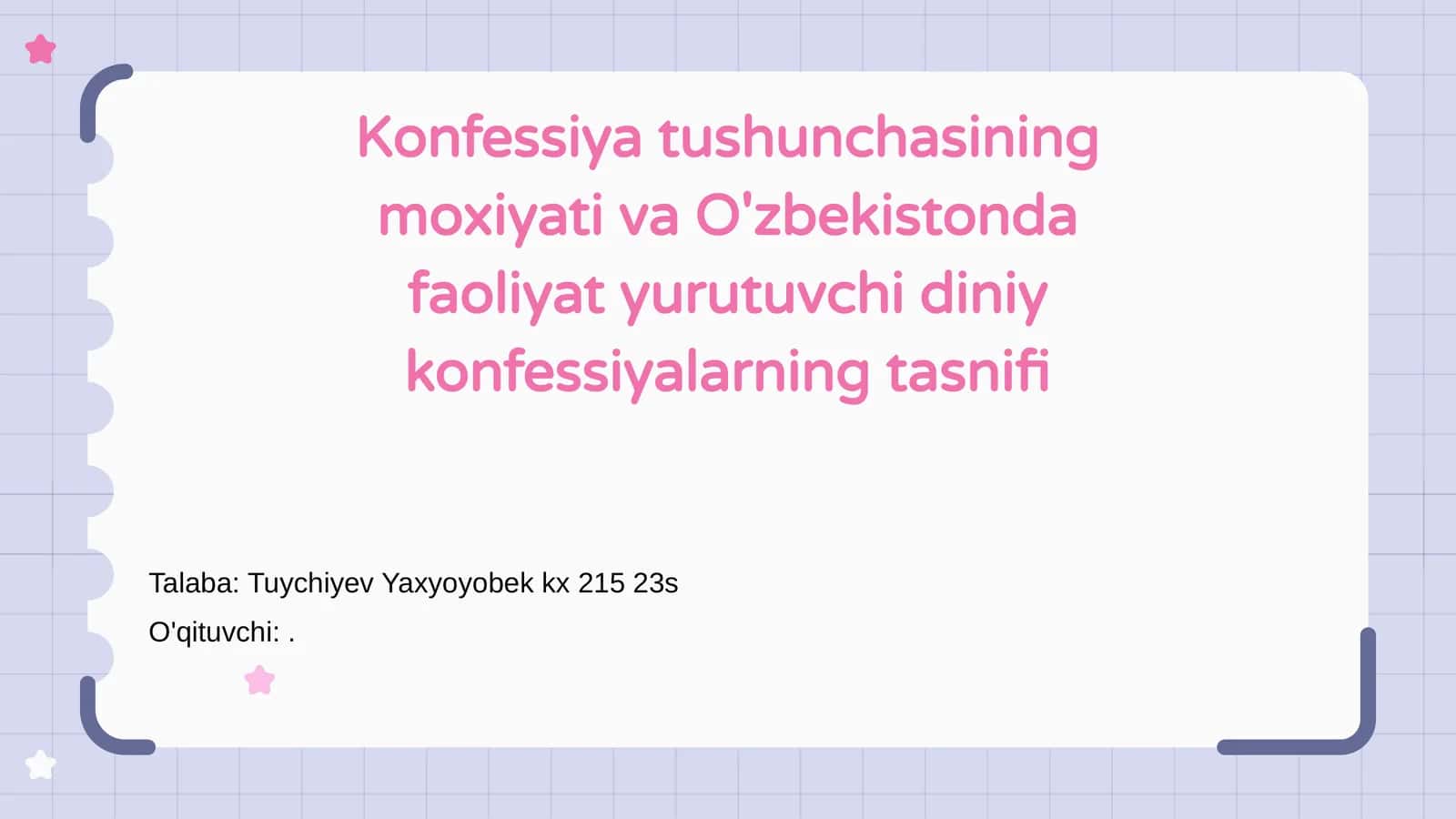 Konfessiya tushunchasining moxiyati va O'zbekistonda faoliyat yurutuvchi diniy konfessiyalarning tasnifi