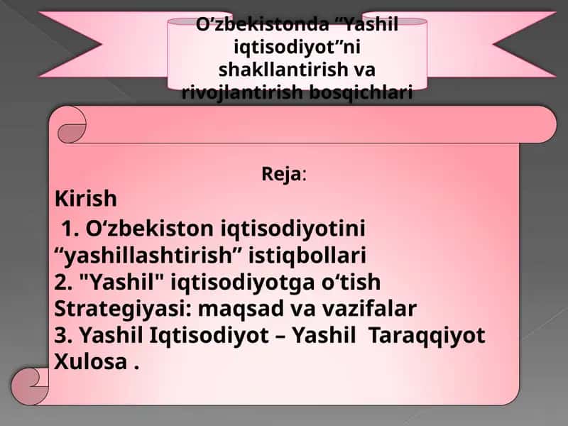 O’zbekistonda “Yashil iqtisodiyot”ni shakllantirish va rivojlantirish bosqichlari