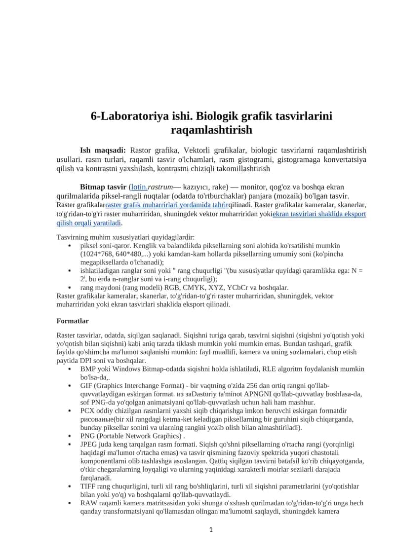 Biologik grafik tasvirlarini raqamlashtirish