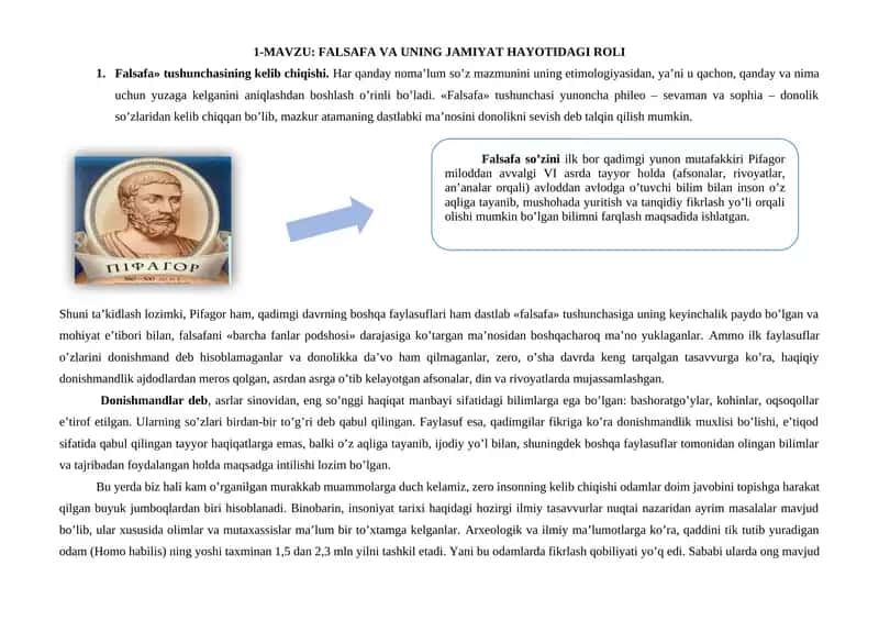 FALSAFA VA UNING JAMIYAT HAYOTIDAGI ROLI