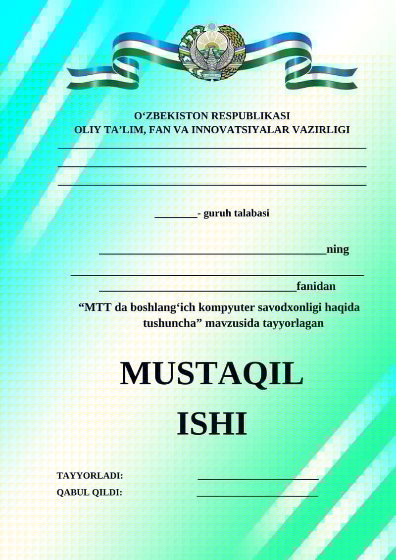 MTT da boshlang‘ich kompyuter savodxonligi haqida tushuncha